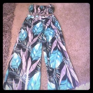 2 piece set halter top and wide leg split pants